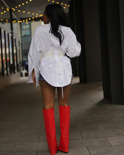 ALEXANDRA Corset Waist Button-Up Shirt Dress