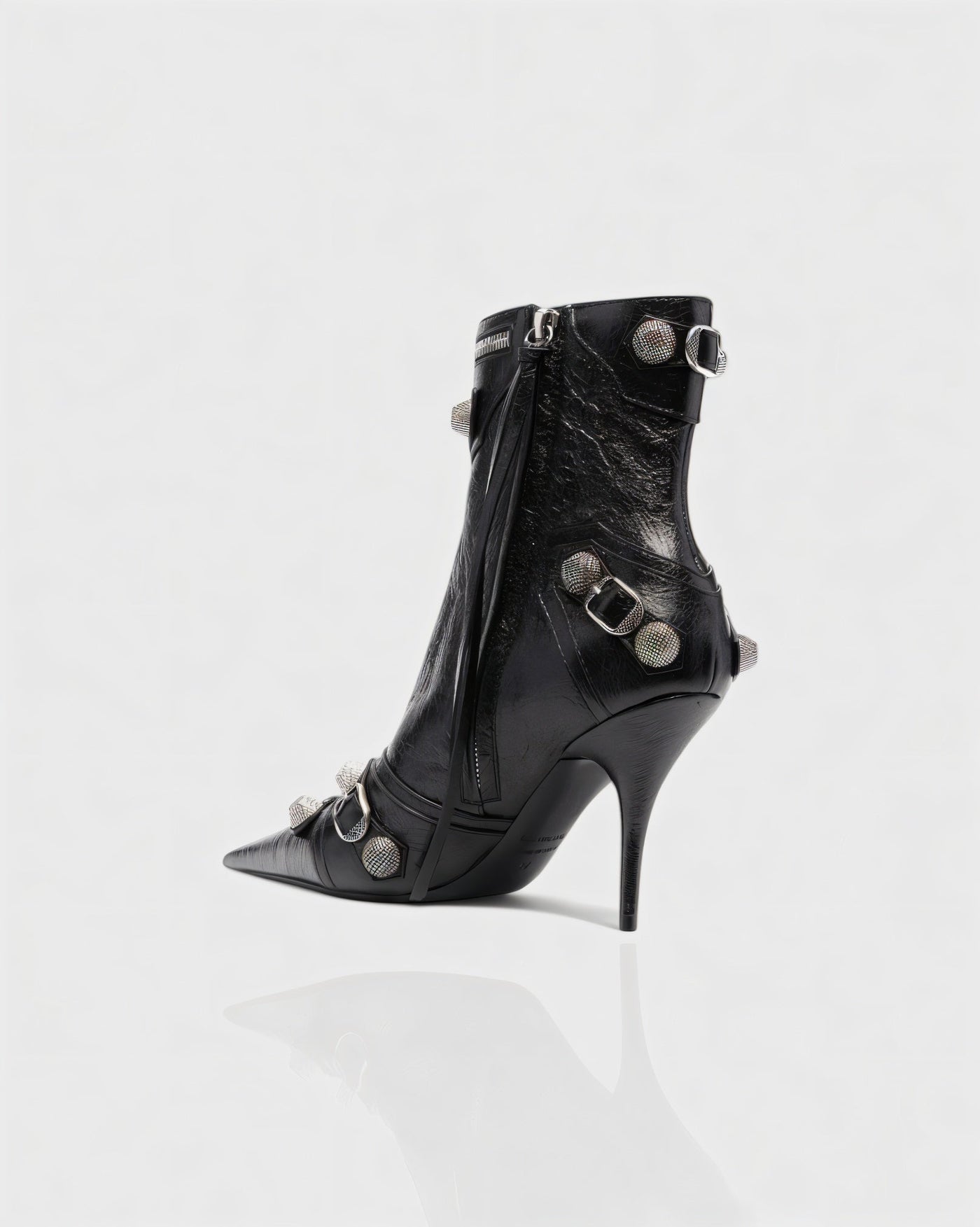 REVINA Studded Leather Pointed-Toe Ankle Boots