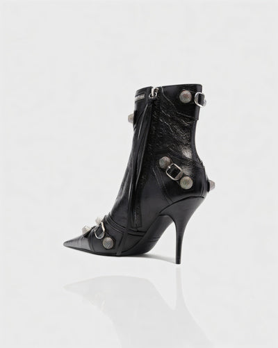 REVINA Studded Leather Pointed-Toe Ankle Boots