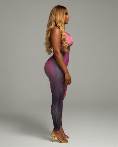 ELAINE Abstract Striped Crop Top & Leggings Set