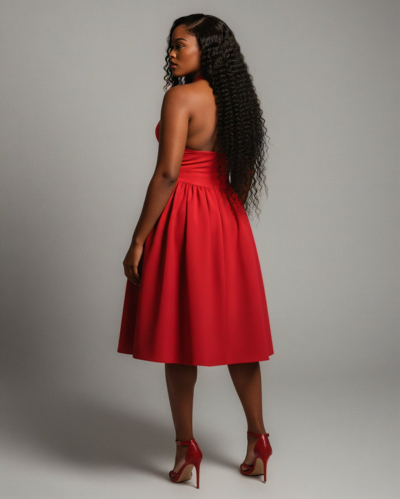 TALORA Embellished Bow Halter Midi Dress