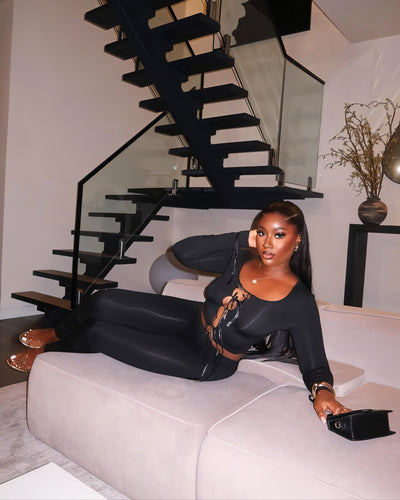 HYACINTH Lace-Up Front Fitted Top & Leggings Set