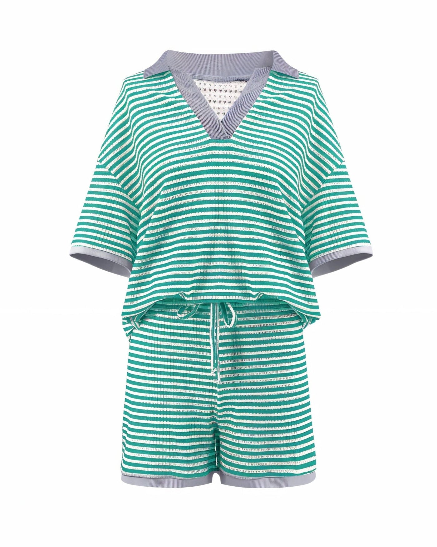 OLENNA Striped Knit Oversized Top &  Drawstring Short Set