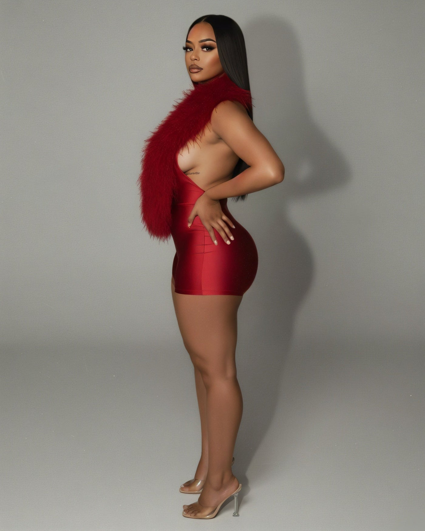 LANNY Deep V Neck Faux Feather Satin Romper