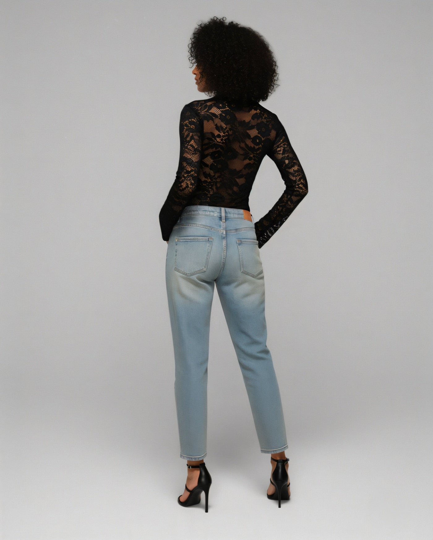 ANGIE Sheer Floral Lace Long-Sleeve Top