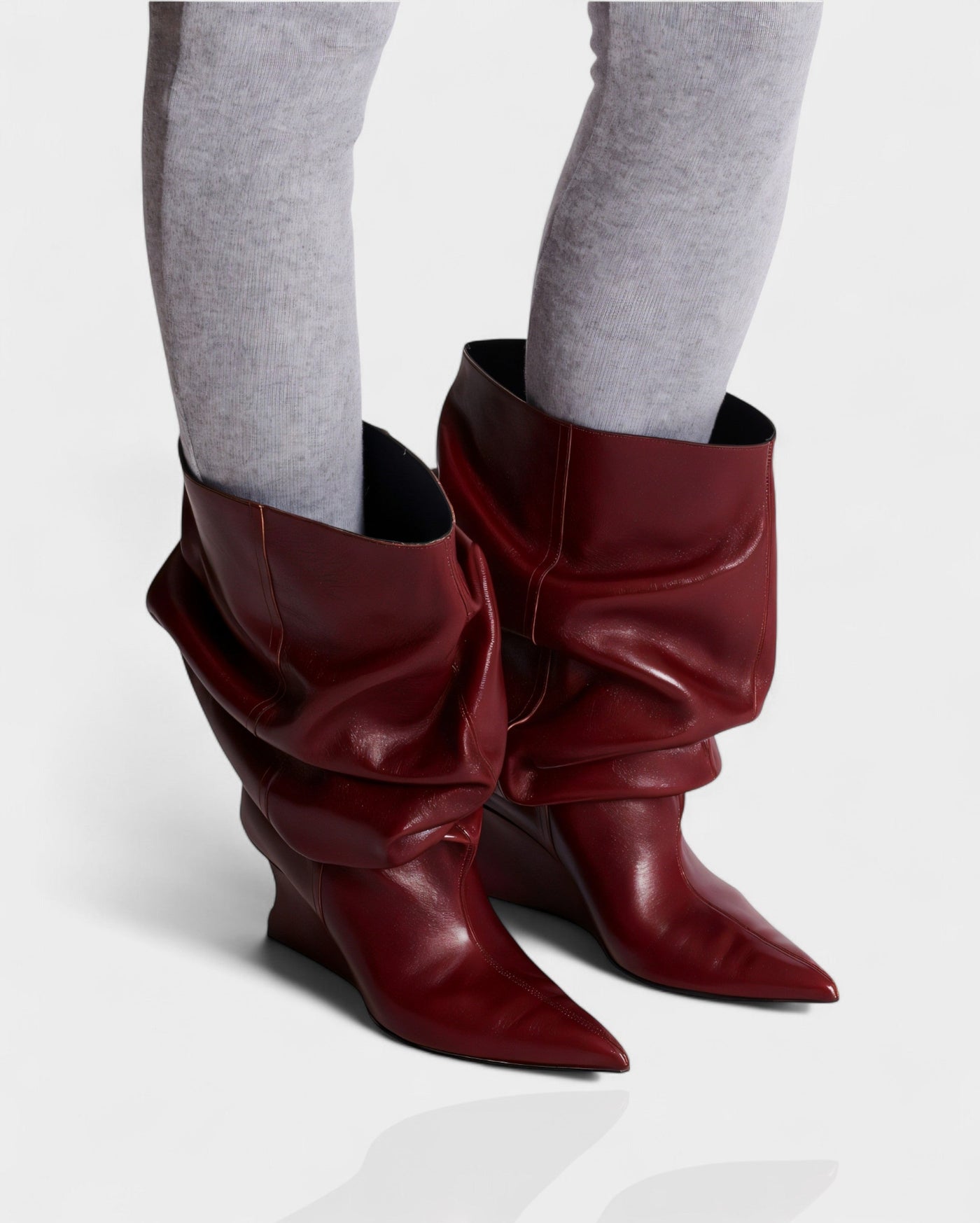 IRELLE Slouchy Faux Leather Pointed Wedge Heel Boots