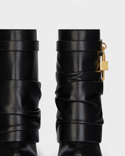 HALINA Padlock Slouch Stiletto Ankle Boots