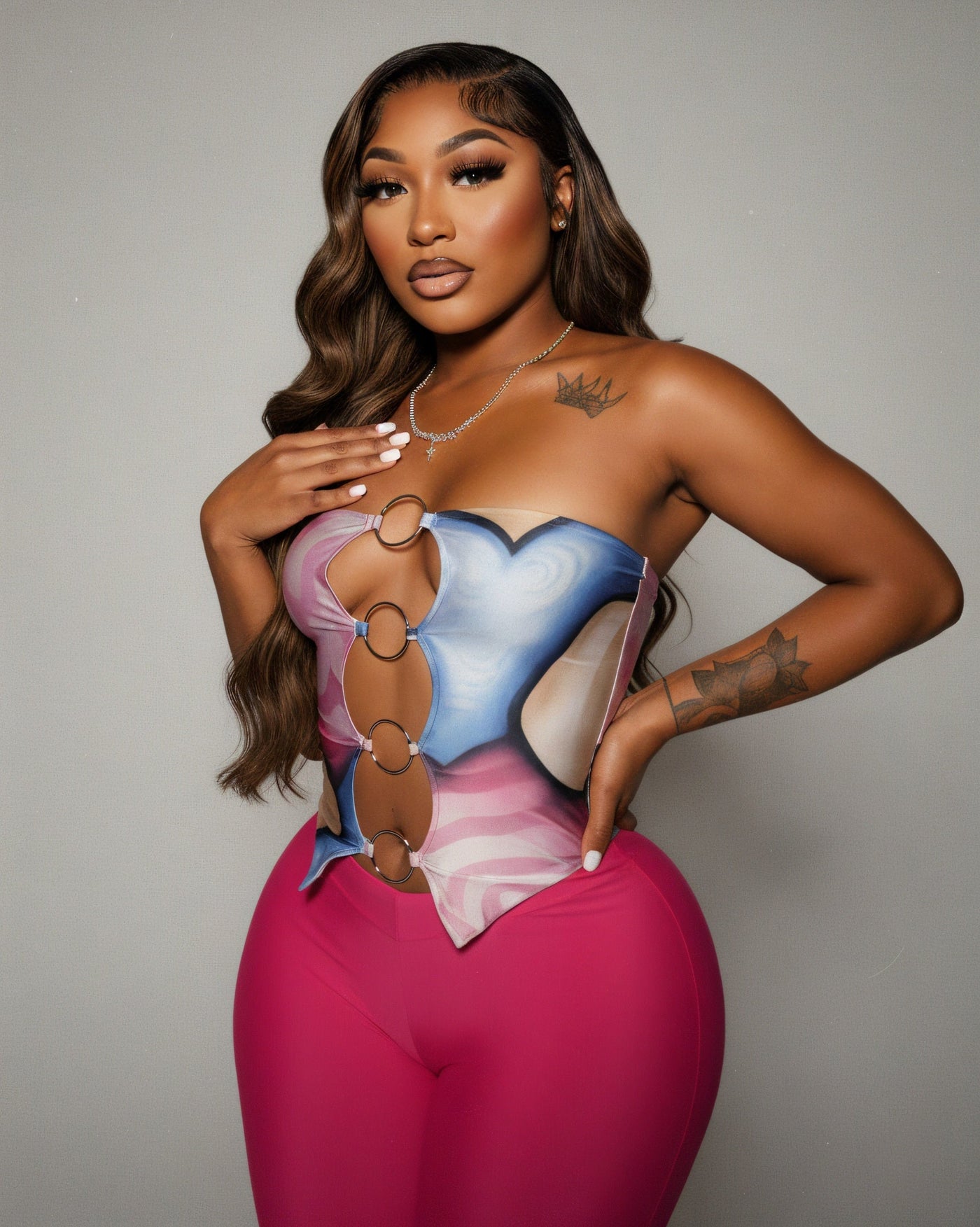 ELLIE Strapless Ring Detail Top & Capri Pants