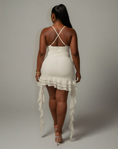 YARA 3D Flower Ruffle Hem Mini Dress