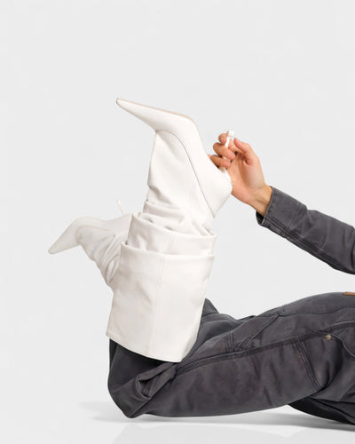 BELLARA Faux Leather Slouchy Pointed Toe Stiletto Boots