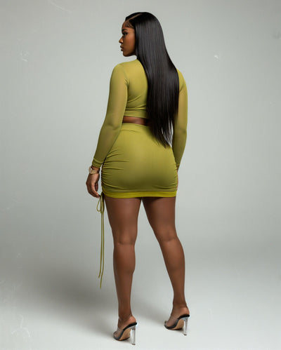 CINDRA Mesh Crop & Drawstring Skirt Set