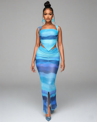 RELIA Ombre Cutout Lace-Up Top & Maxi Skirt Set