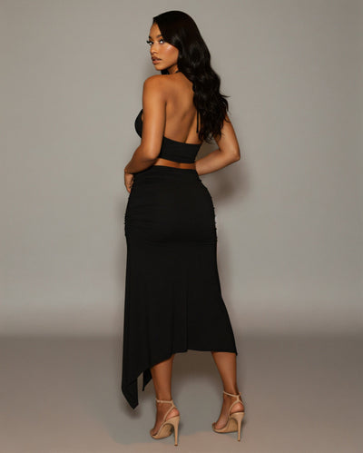 JESS Halter Crop Top & Ruched Midi Skirt Set