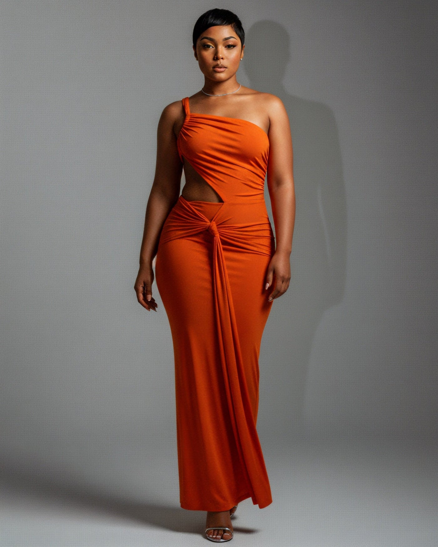 CARMEN Asymmetric Ruched Cutout Maxi Dress