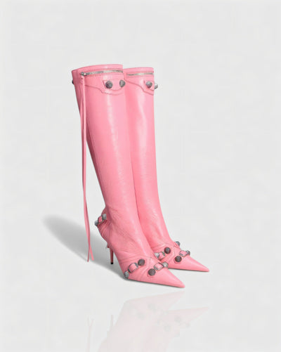 WENA Studded Pointed Toe Knee-High Boots