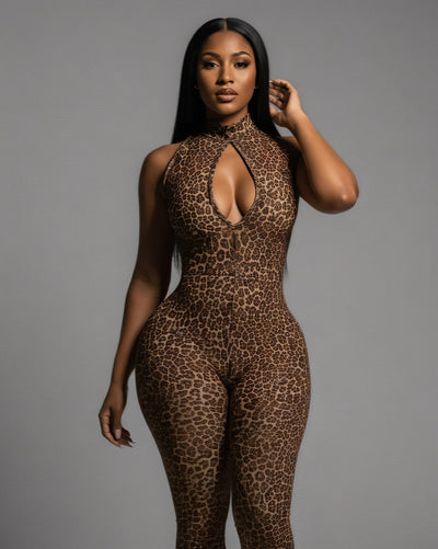 DIONNE High Neck Leopard Jumpsuit