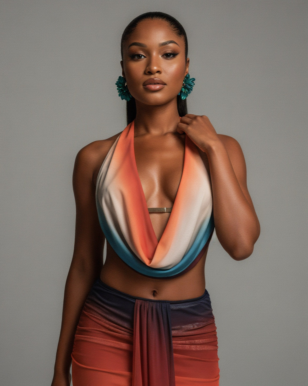 CHANEL Gradient Print Cowl Top and Maxi Skirt Set