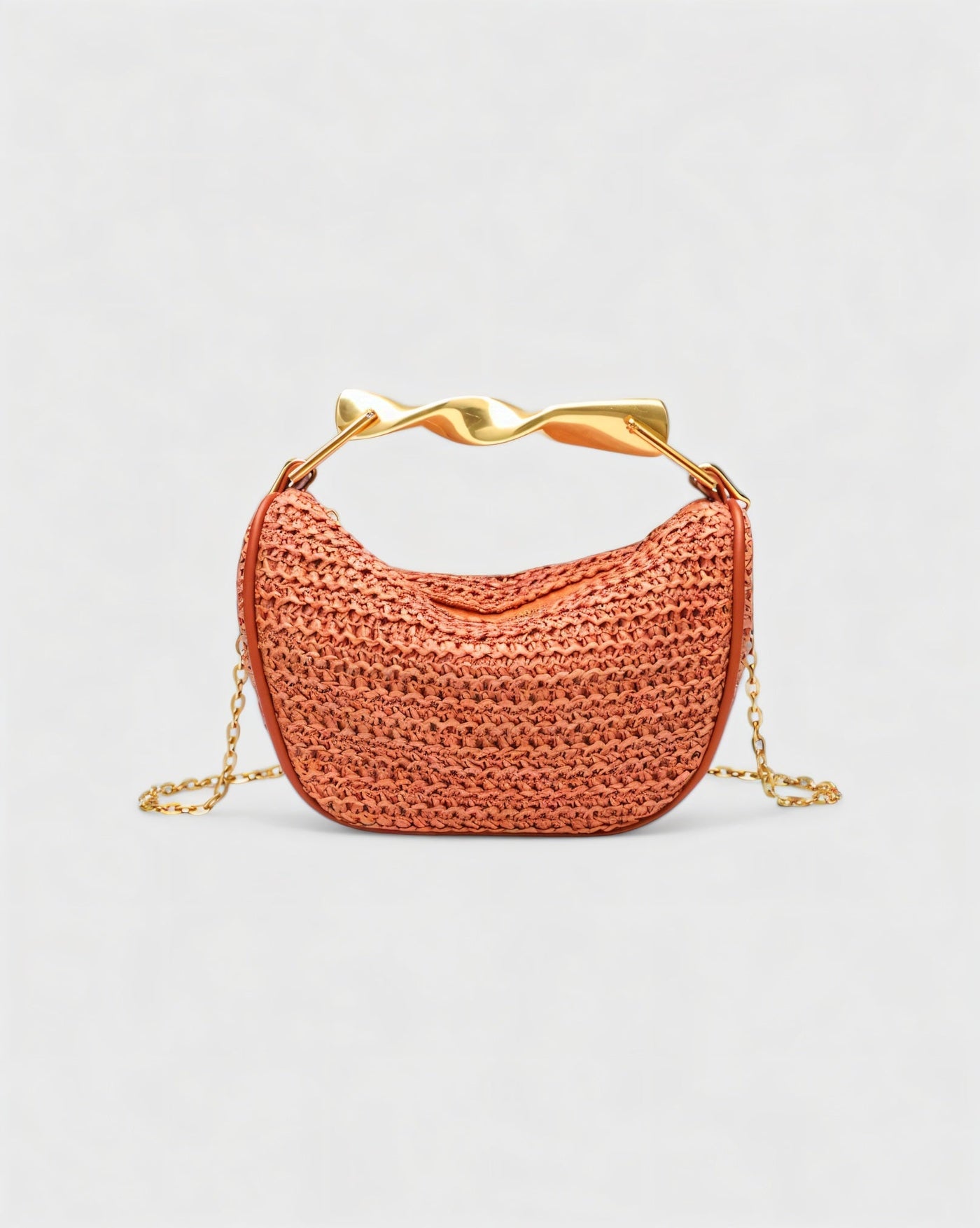 CRESSIDA Woven Half Moon Handbag with Gold Swirl Handle