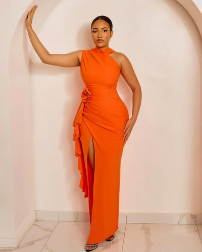 ORISSA High-Slit Rose Detail Maxi Dress