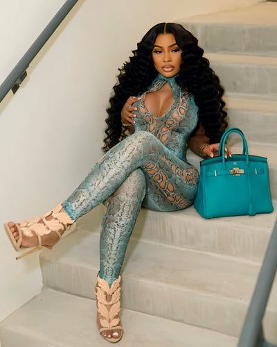 KENZIE Snakeskin Cut-Out Jumpsuit