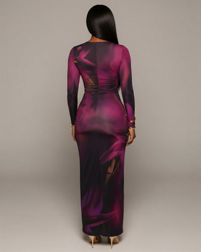 KAITHLYN Abstract-Print Long Sleeve Maxi Dress