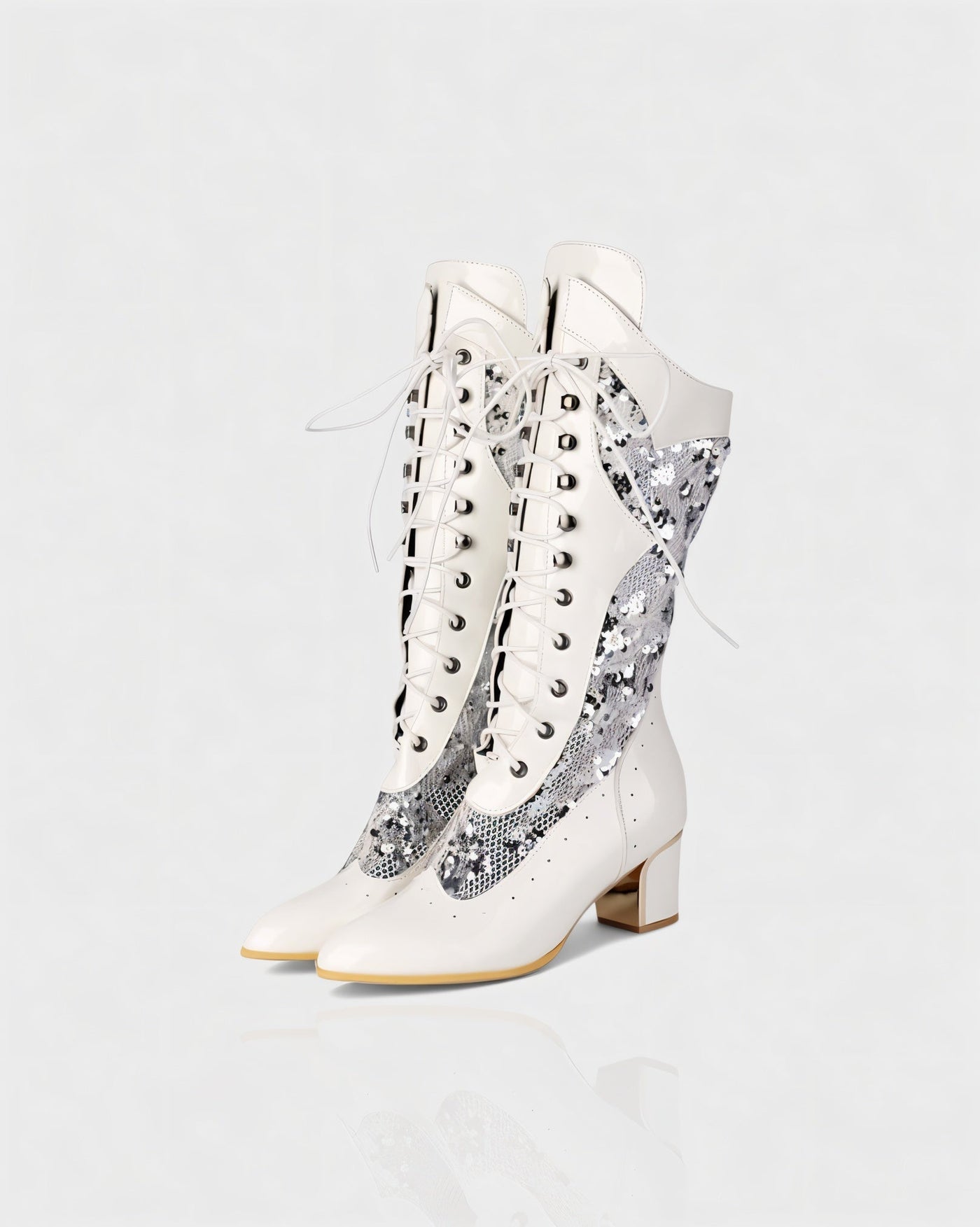 AROLA Lace-Up Embroidered Mid-Calf Boots