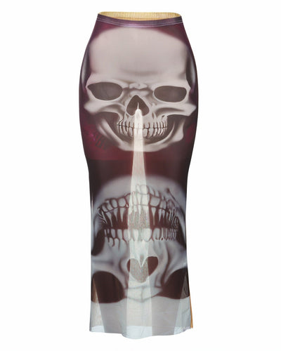 MARTHA Skull Print Mesh Maxi Skirt