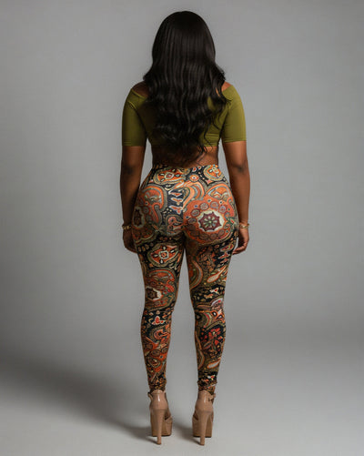 NICAMAE Crop Top & Abstract Printed Leggings Set