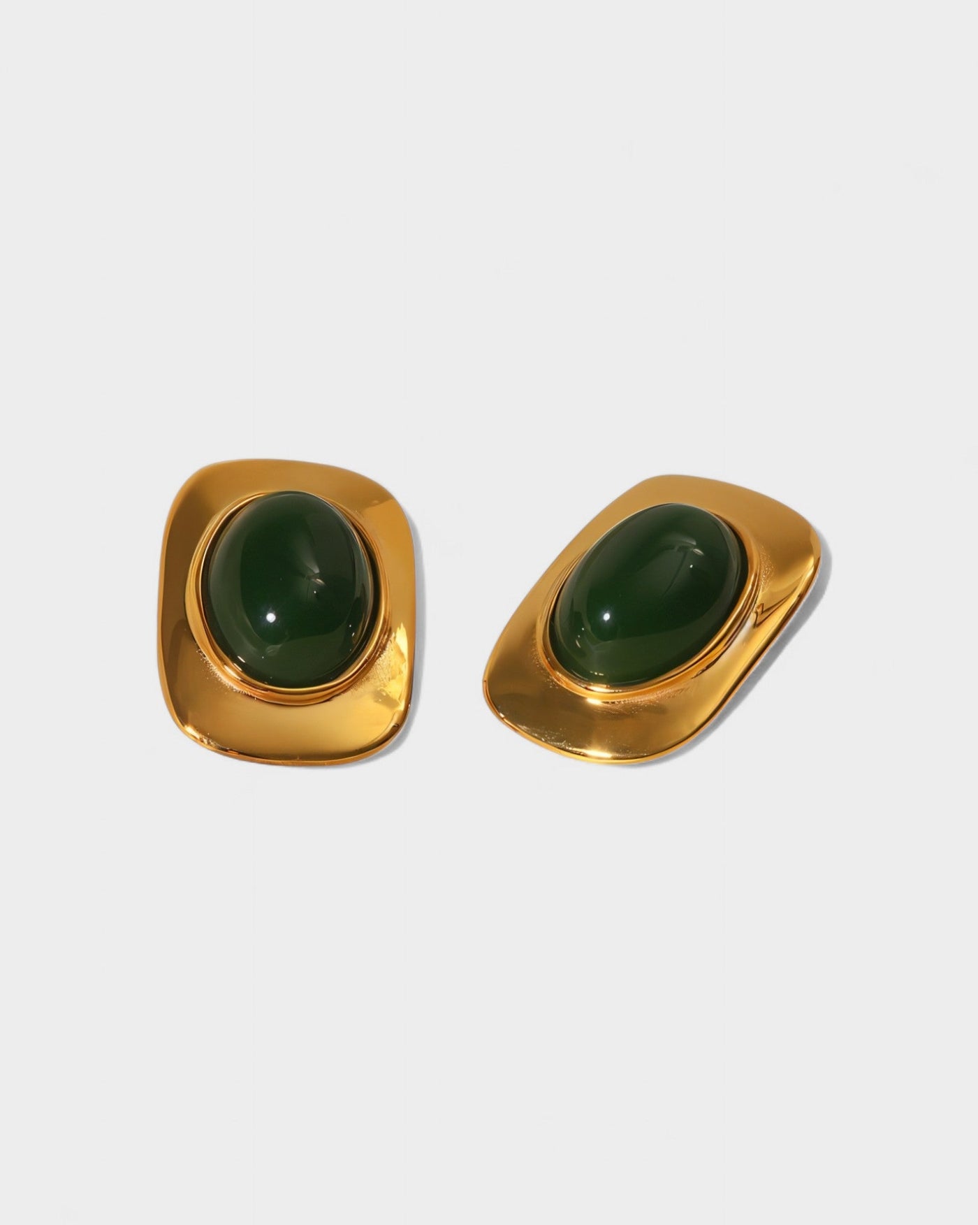 REYANA Green Stone Gold Stud Earrings