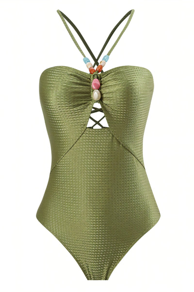 LOTTIE Beaded One-Piece Swimsuit & Tie Maxi Skirt Set