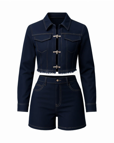 LILITH Cropped Denim Jacket & High-Waisted Shorts Set