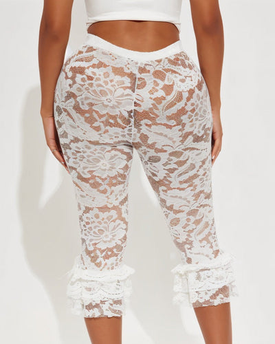 AVALYN Floral Lace Ruffle Ankle Capri Pants