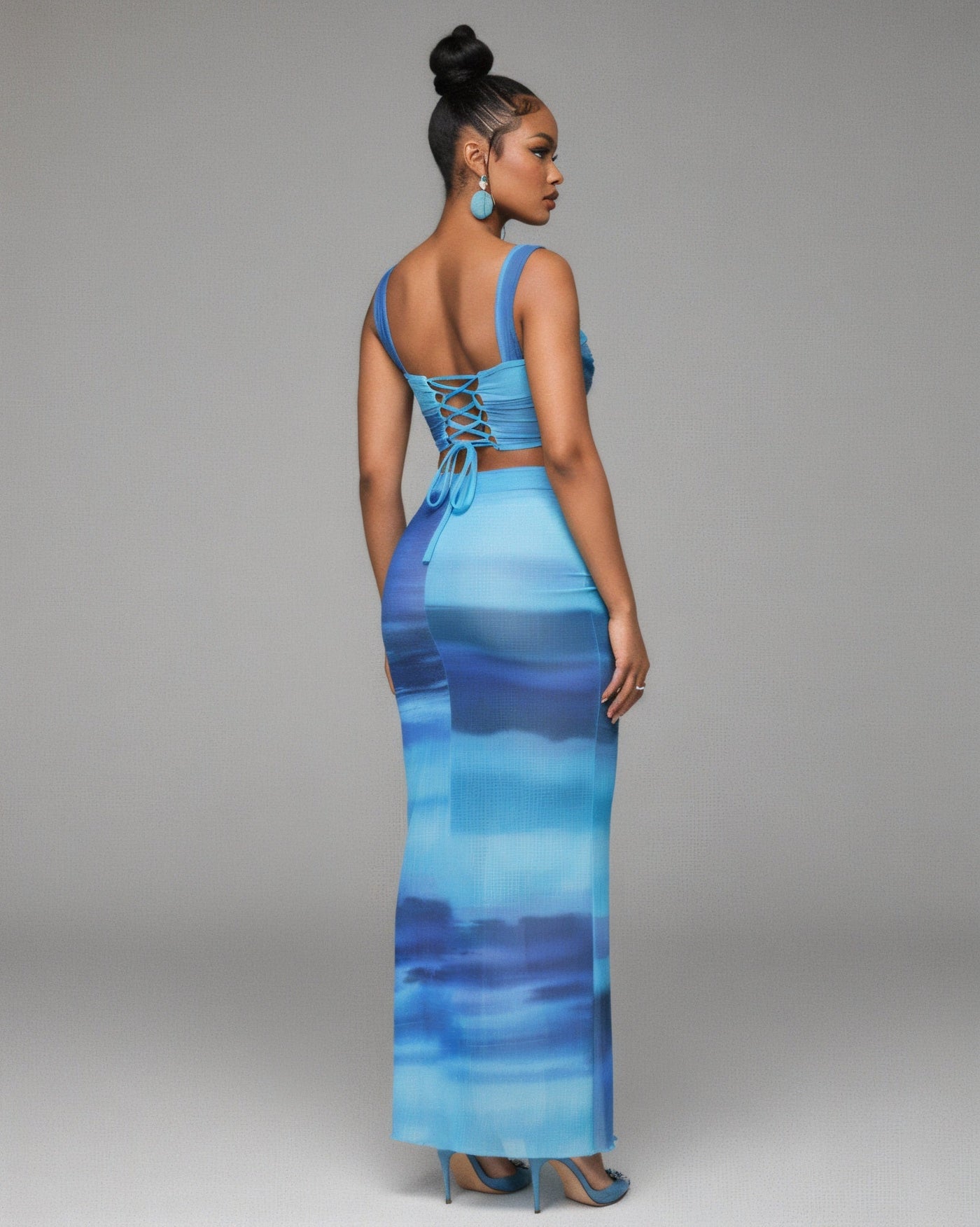 RELIA Ombre Cutout Lace-Up Top & Maxi Skirt Set