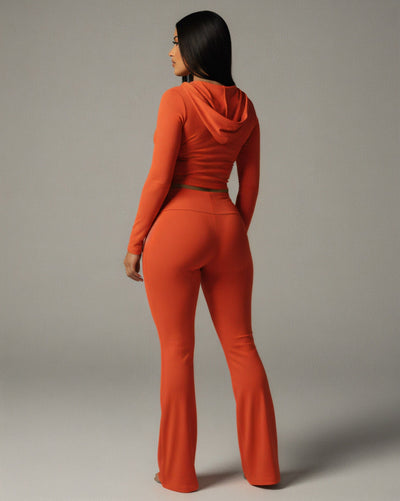 RAINY Zip-Up Hoodie and Flare Pants Set