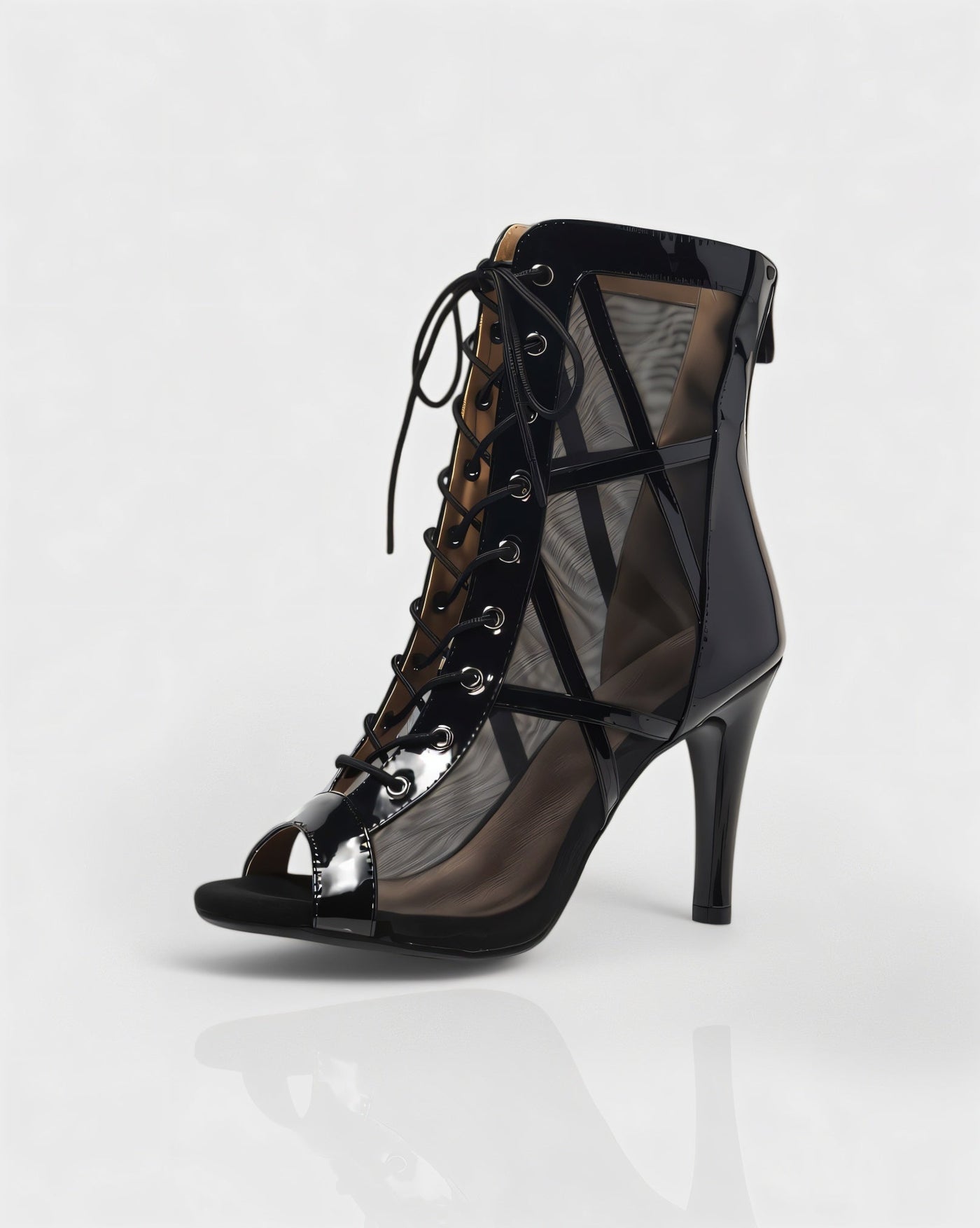 RAELLA Sheer Panel High Heel Ankle Boots