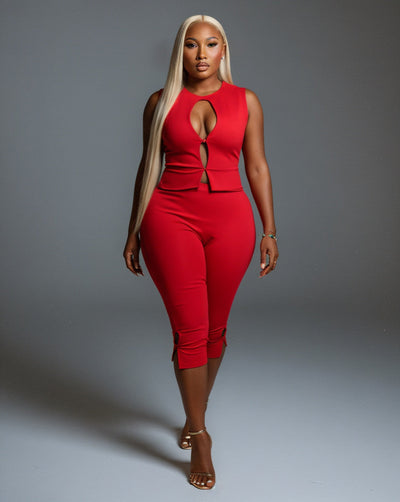 RAFAELA Cutout Keyhole Top & Capri Pant Set