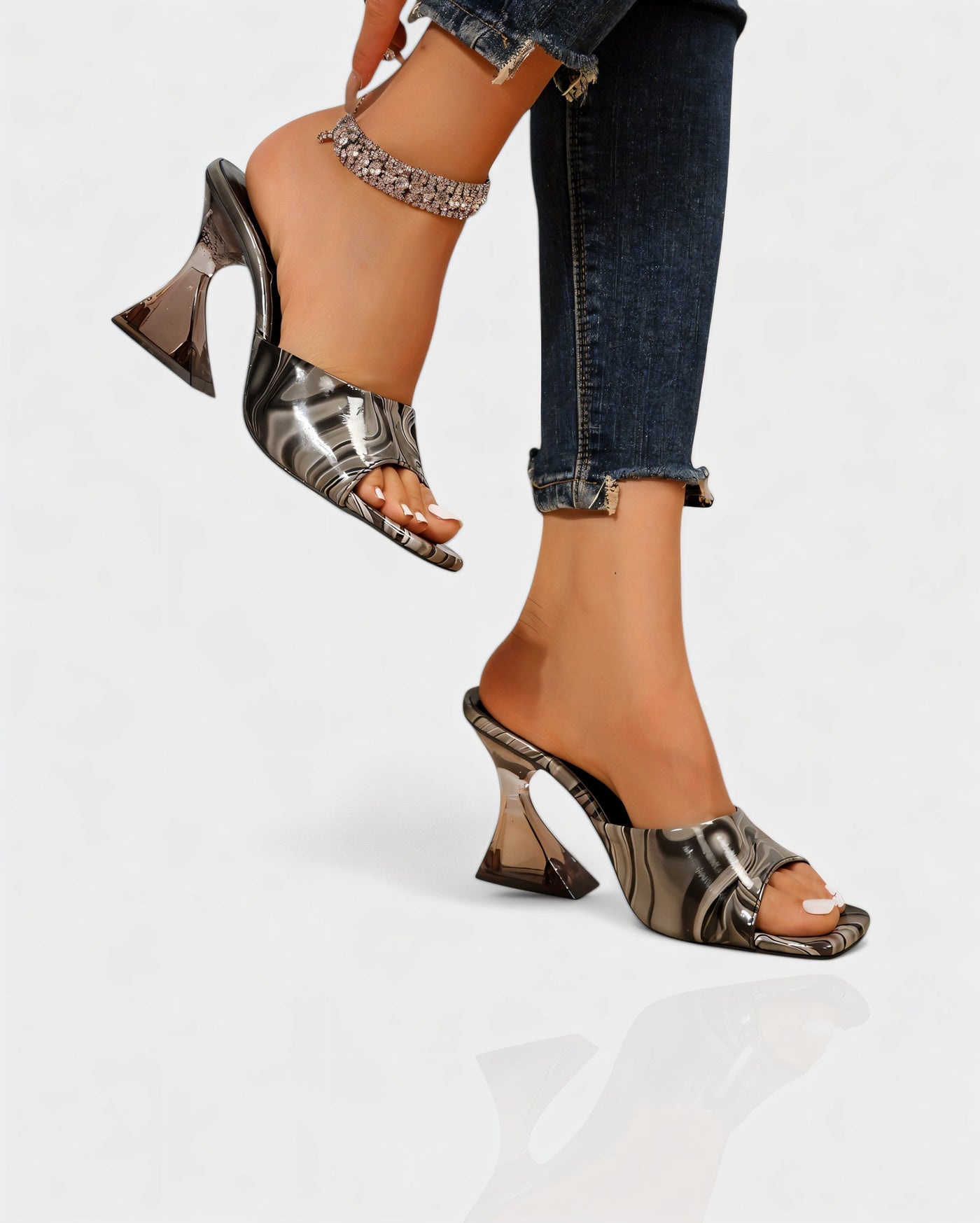 ORELIA Contrast Peep Toe Heels Sandals