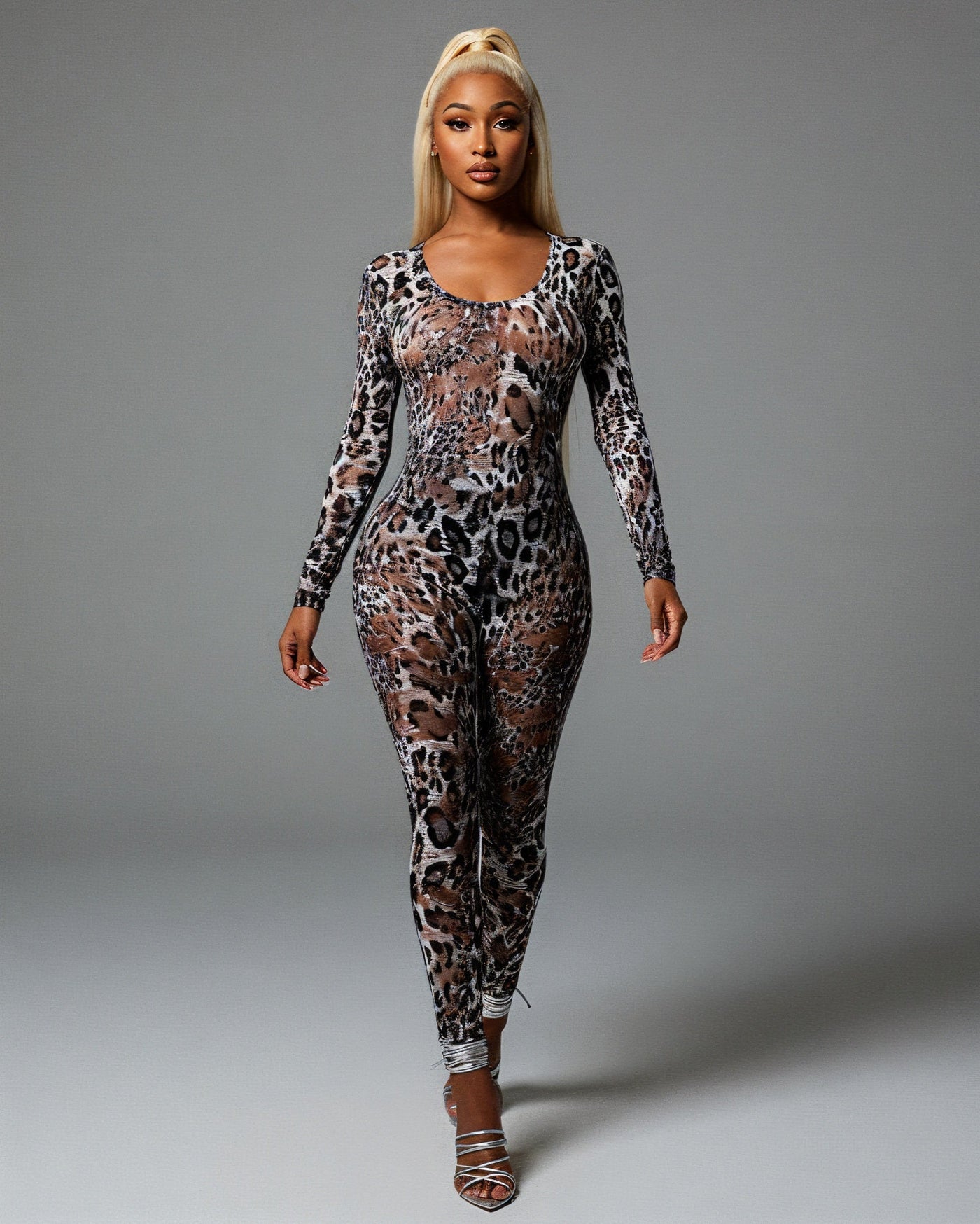 FIOREN Mesh Leopard Jumpsuit