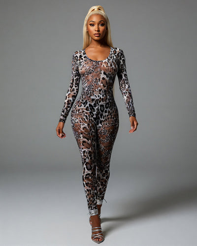FIOREN Mesh Leopard Jumpsuit