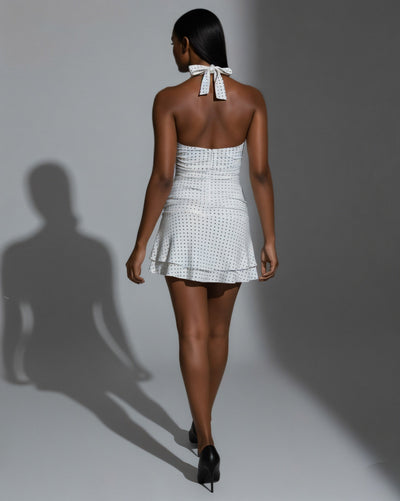 ZENNA Polka Dot Ruffle Halter Mini Dress