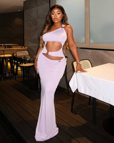 CRYSTAL One-Shoulder Cutout Maxi Dress