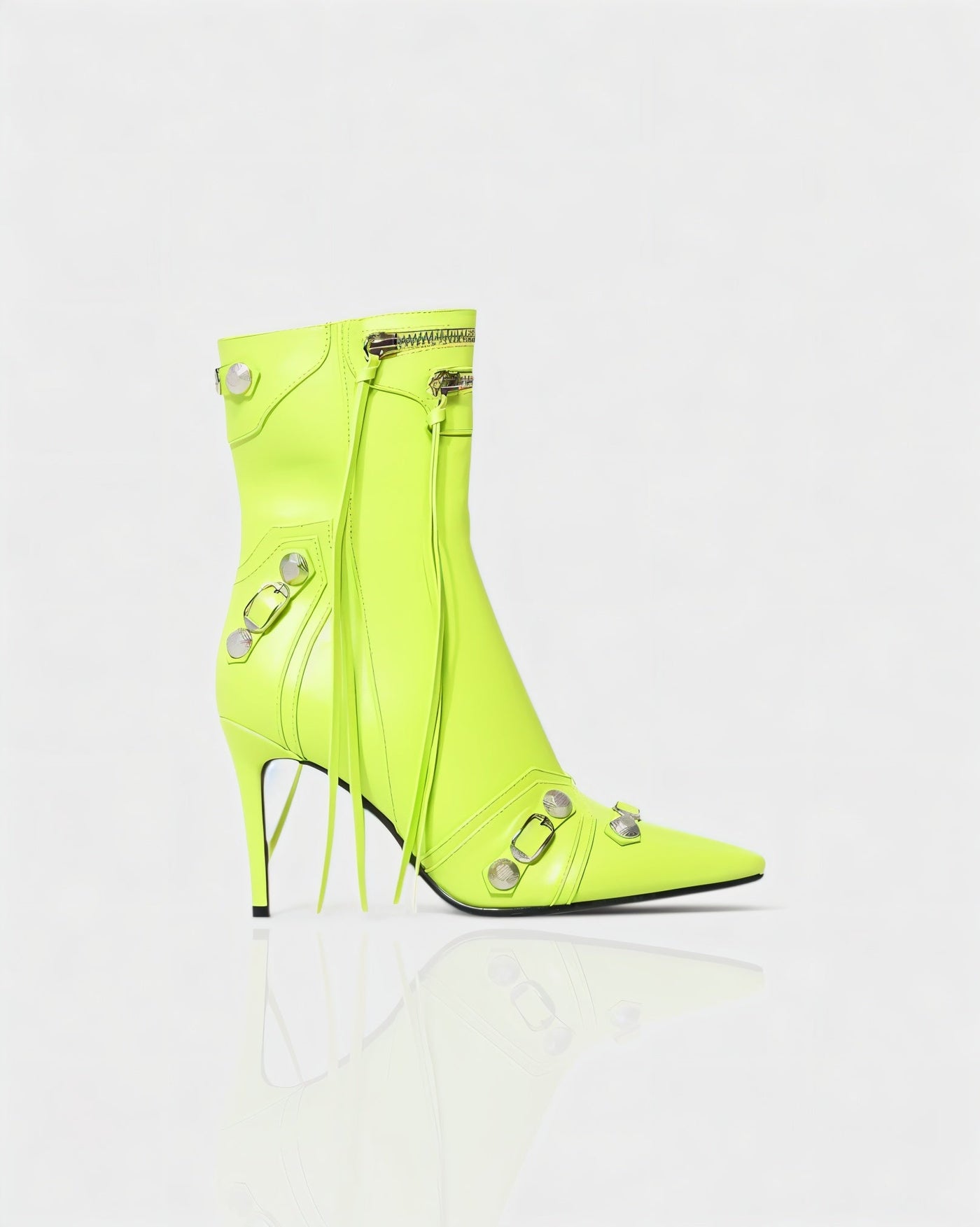 REVINA Studded Leather Pointed-Toe Ankle Boots