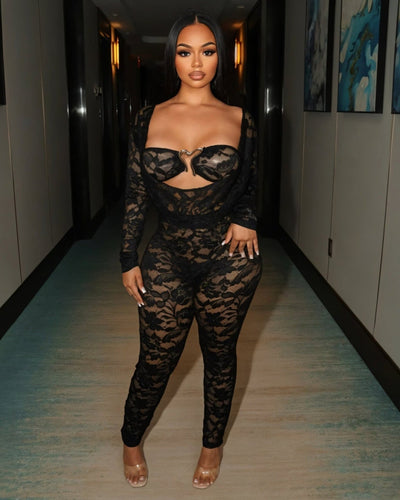 ZARIYAH Heart Detail Lace Jumpsuit