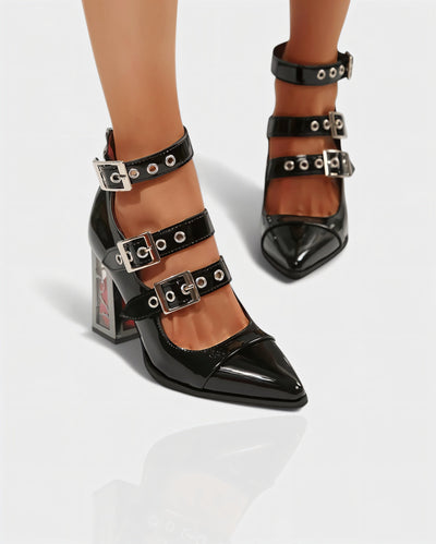 MARIBEL Sharp Toe Gothic Clasp Heels Tall Heel