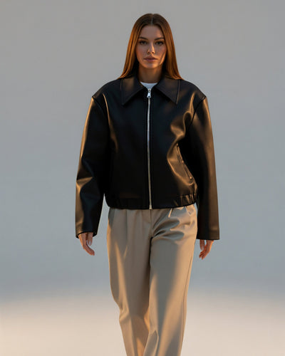 HANELLE Oversized Faux Leather Zip Jacket