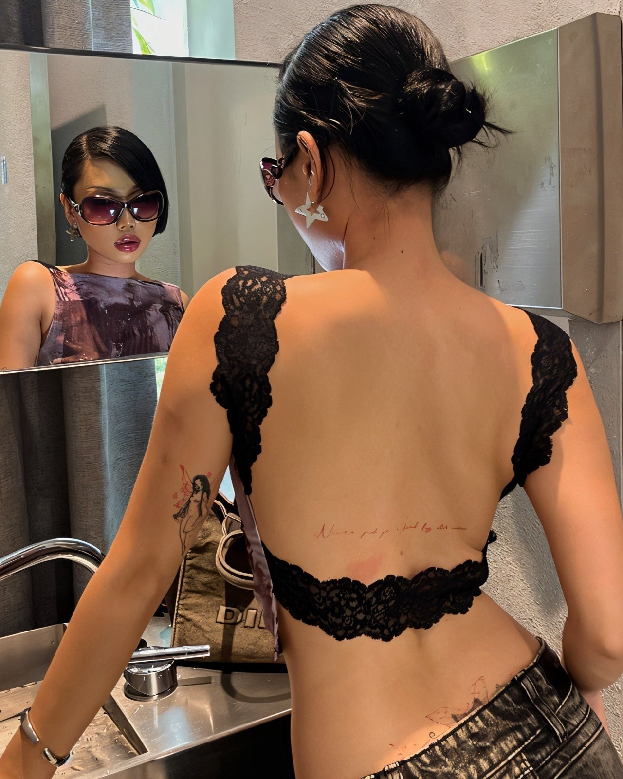 SKY Velvet Lace Backless Top