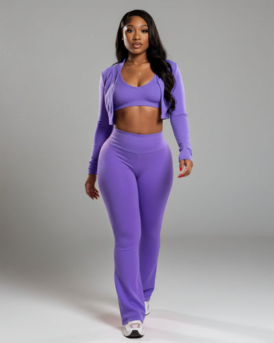MARJORIE 3-Piece Zip Up Top & Flare Pants Set
