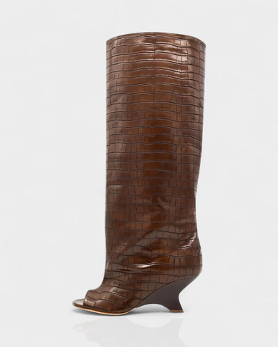 HELIRA Peep Toe Wedge Knee High Boots