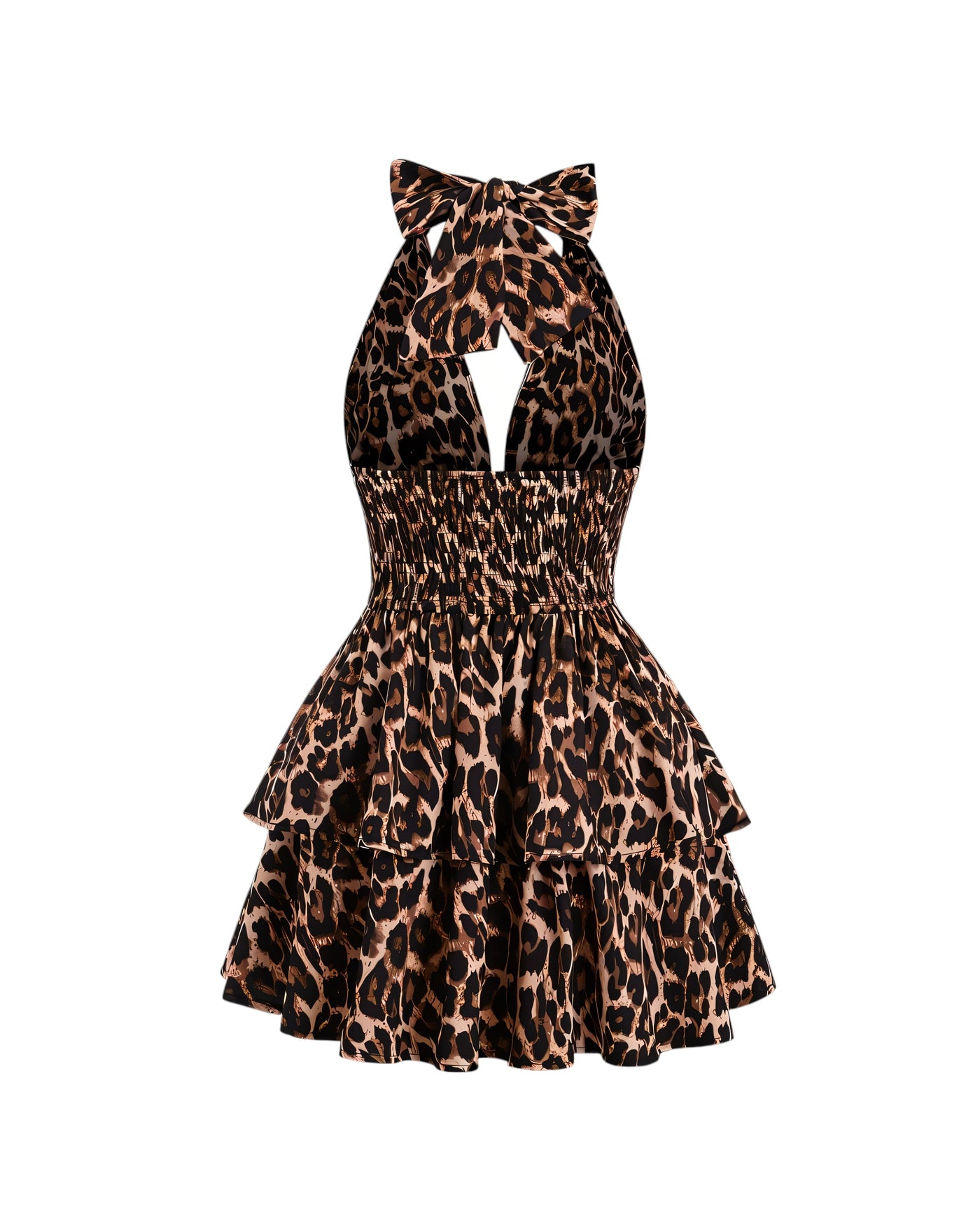 PEACHY Leopard Halter Ruffle Mini Dress