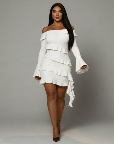 JANINE Ruffled Off Shoulder Mini Dress